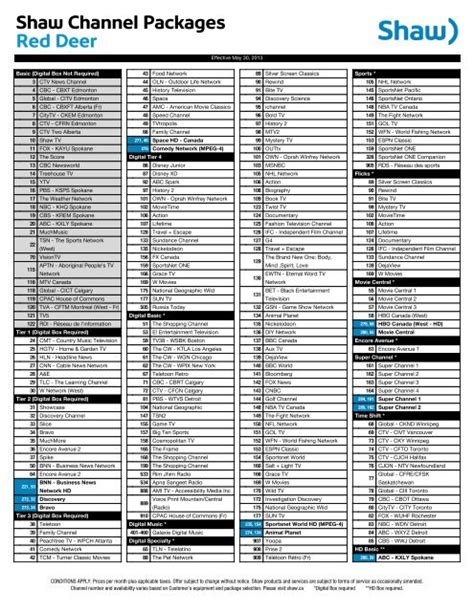 shaw tv channel prices